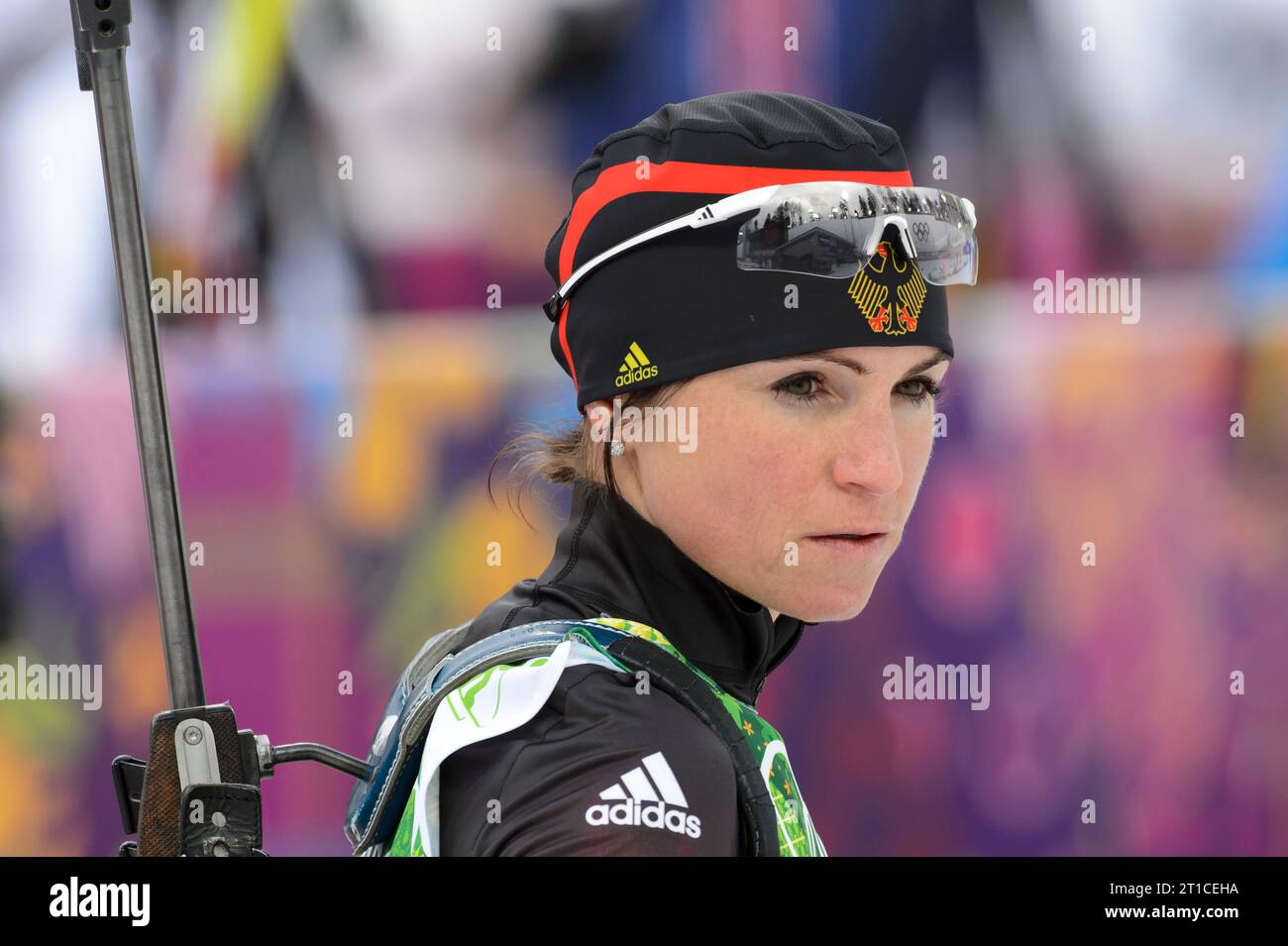 Andrea HENKEL Biathlon 4 x 6 km Staffel der Frauen Laura Cross Country and Biathlon Center XXII. Olympische Winterspiele Sotchi, Russland Am 21.02.2014 Banque D'Images