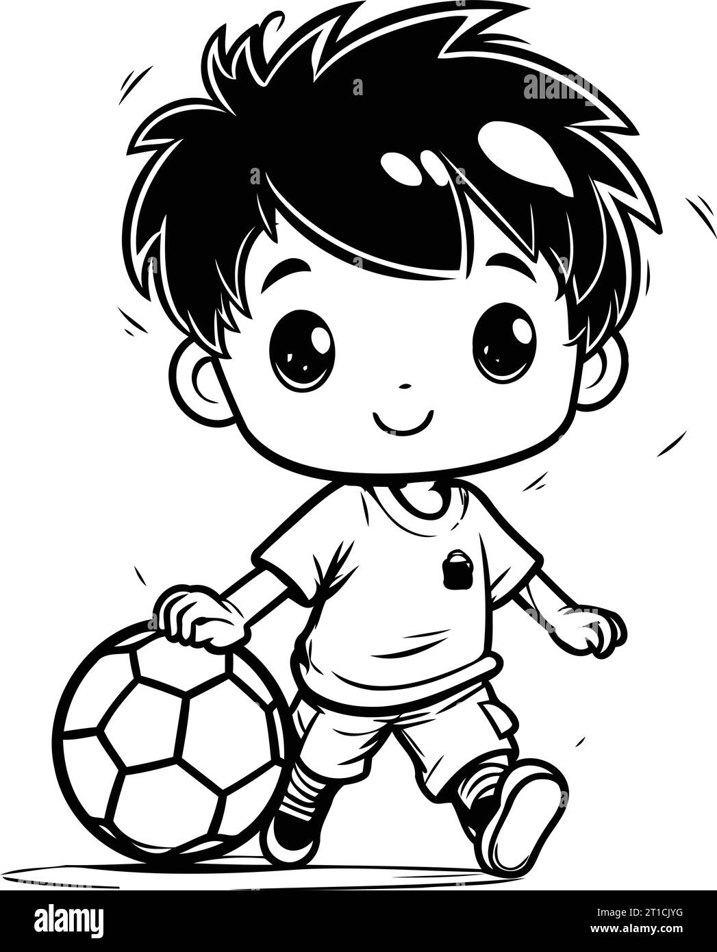 Mignon petit garçon jouant au football. Illustration vectorielle d'un enfant jouant au football. Illustration de Vecteur