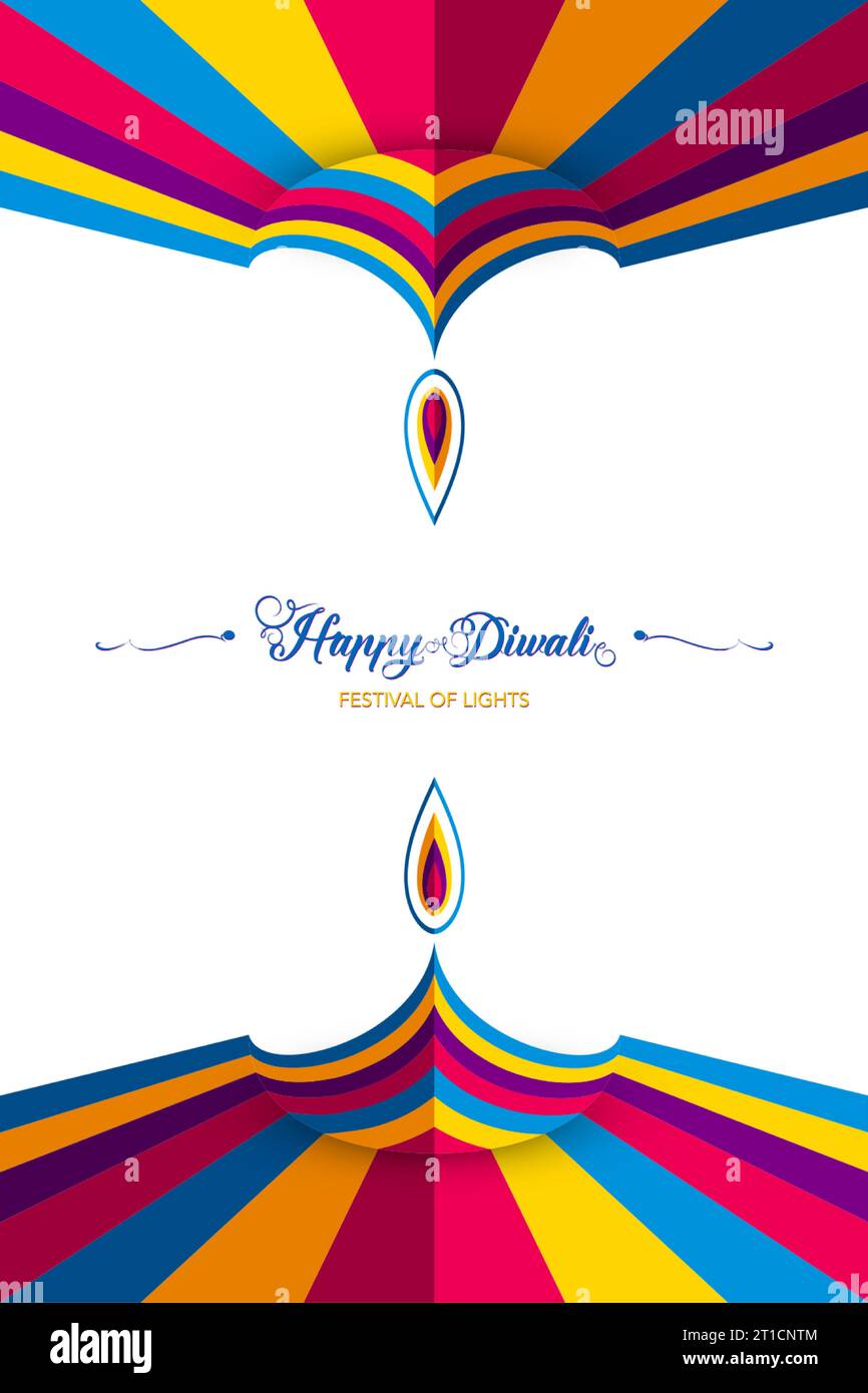 Happy Diwali Festival of Lights India Celebration modèle coloré. Conception de bannière graphique de lampe à huile indienne Diya, conception de coupe de papier dans des couleurs vibrantes Illustration de Vecteur