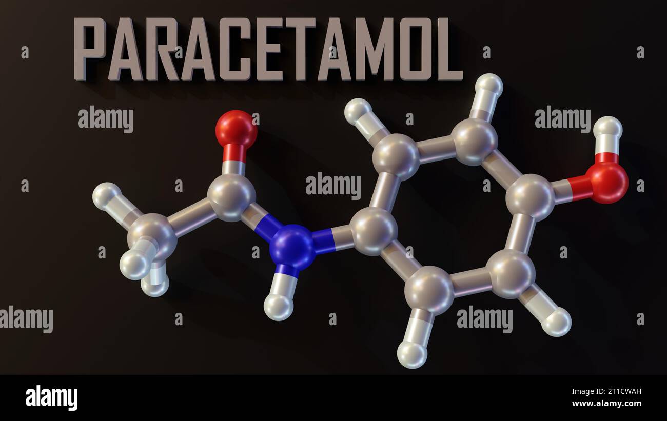 Molécule isolée de paracétamol. le paracétamol est un analgésique et un antipyrétique médicament qui est utilisé pour soulager temporairement la douleur légère et le rendu 3d de fièvre Banque D'Images