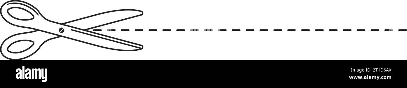 Illustration de contour vectoriel de ligne de coupe en pointillés et ciseaux Illustration de Vecteur