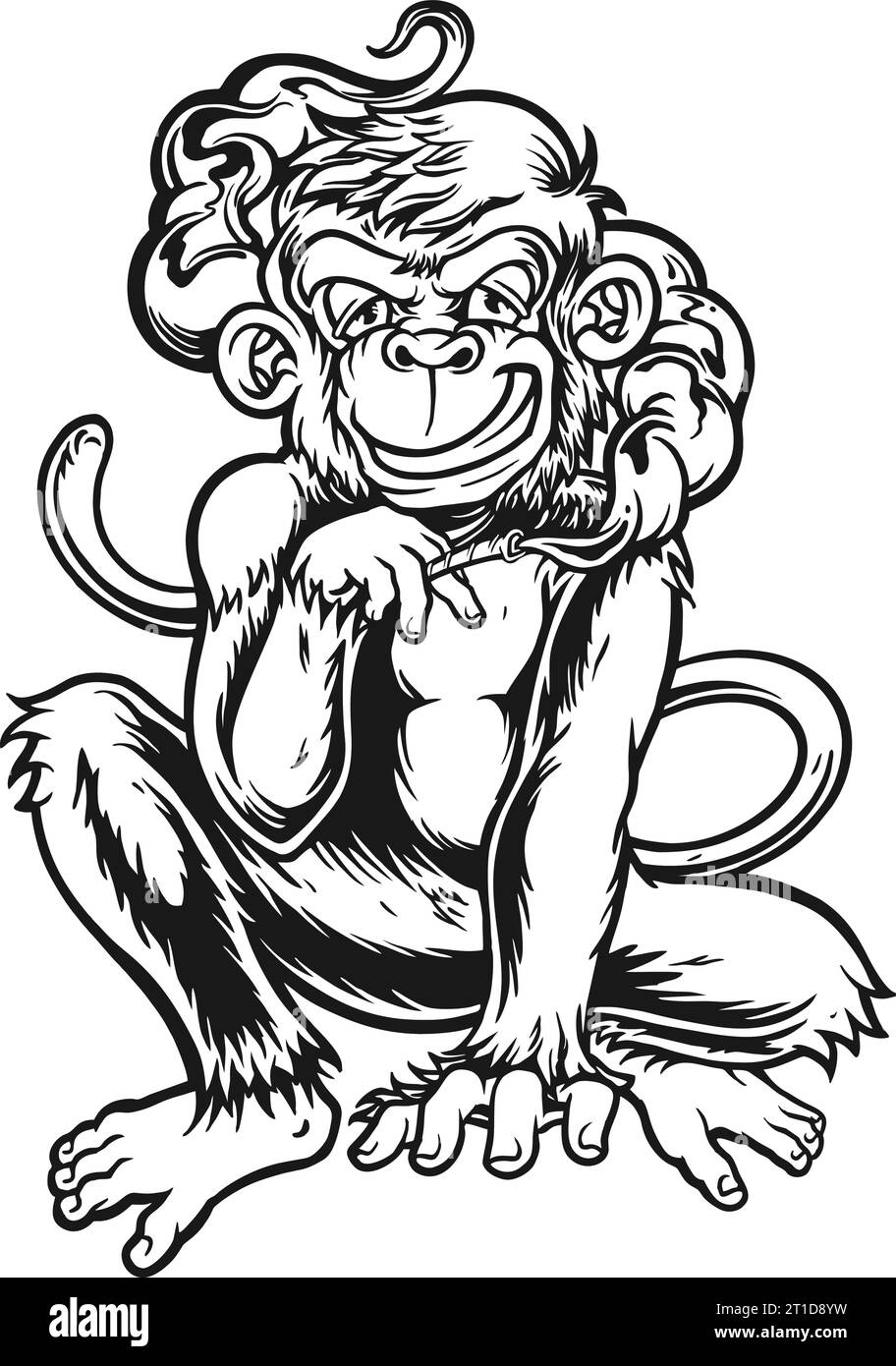 Illustrations vectorielles de contour de chimpanzé comique fumant du cannabis pour votre logo de travail, t-shirt de marchandises, autocollants et dessins d'étiquettes, affiche, carte de voeux Illustration de Vecteur