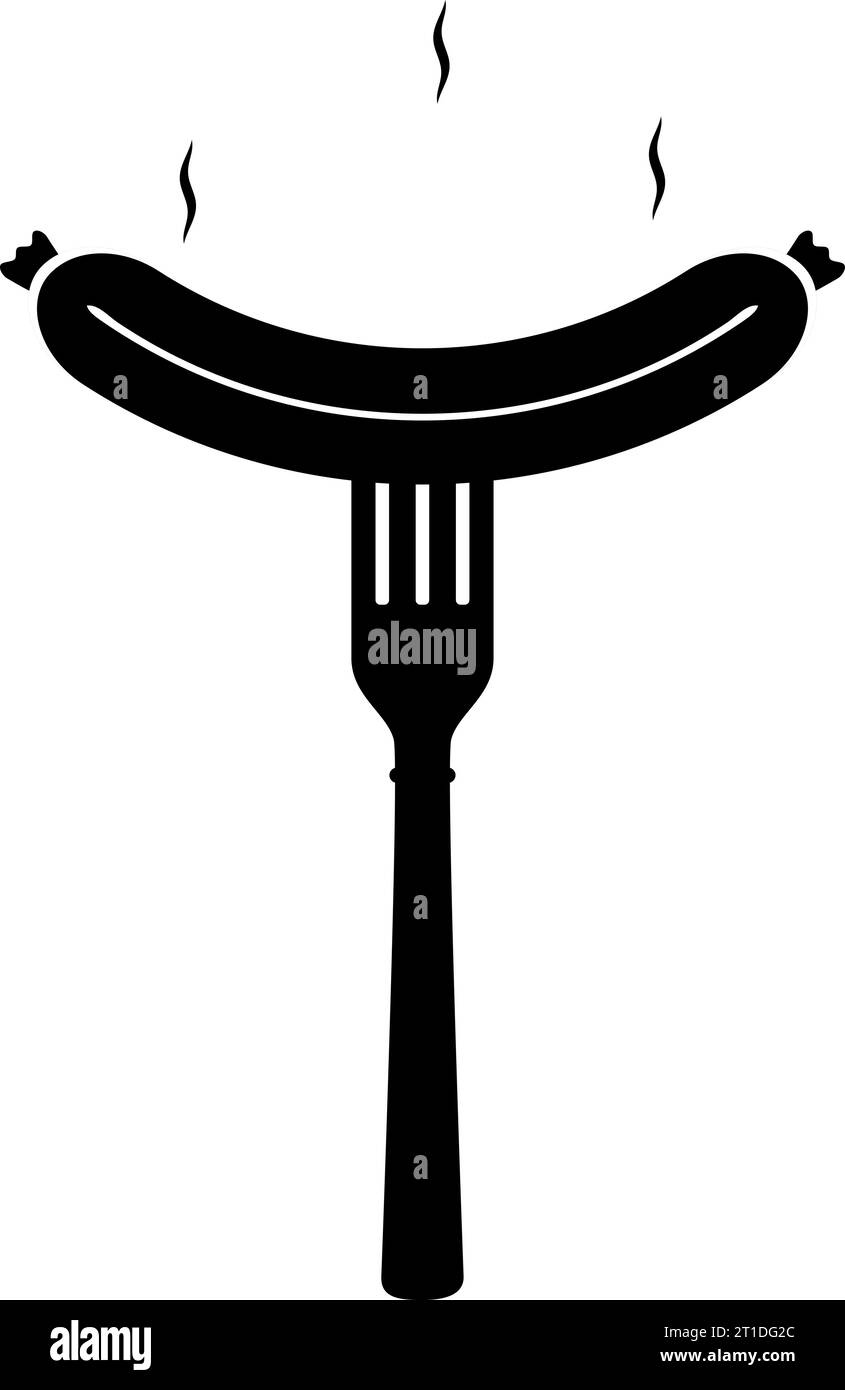 Saucisse grillée sur une fourchette. Icône de silhouette de vecteur sur fond blanc. Illustration de Vecteur
