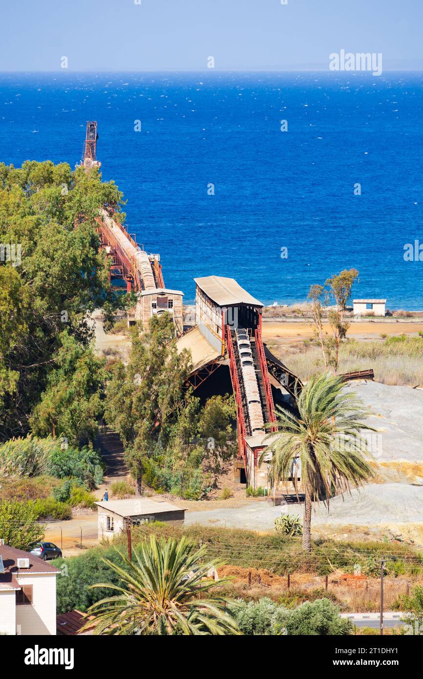 Maden Yukleme iskelesi système de convoyage pour le chargement de cuivre sur les navires en eau profonde. Propriété de Cyprus Mining Corporation à Guzelyurt, Soloi, Morfou, Banque D'Images