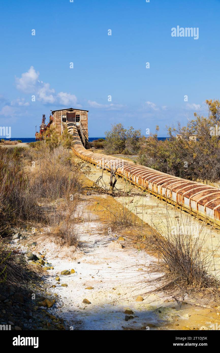 Maden Yukleme iskelesi système de convoyage pour le chargement de cuivre sur les navires en eau profonde. Propriété de Cyprus Mining Corporation à Guzelyurt, Soloi, Morfou, Banque D'Images