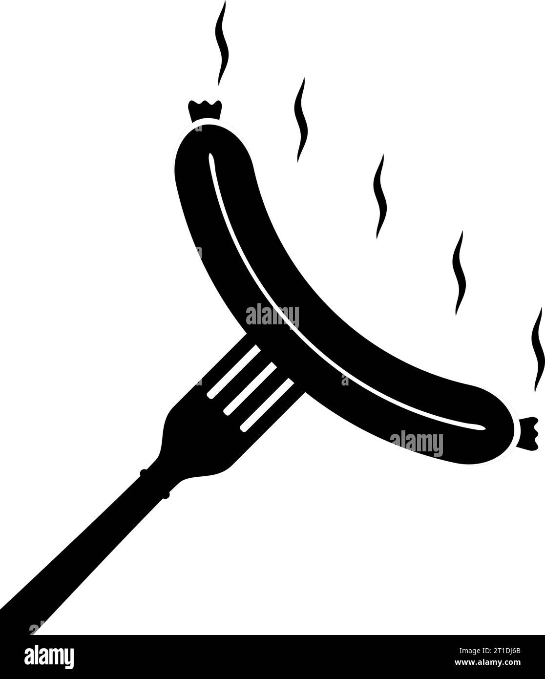 Saucisse grillée sur une fourchette. Icône de silhouette de vecteur sur fond blanc. Illustration de Vecteur