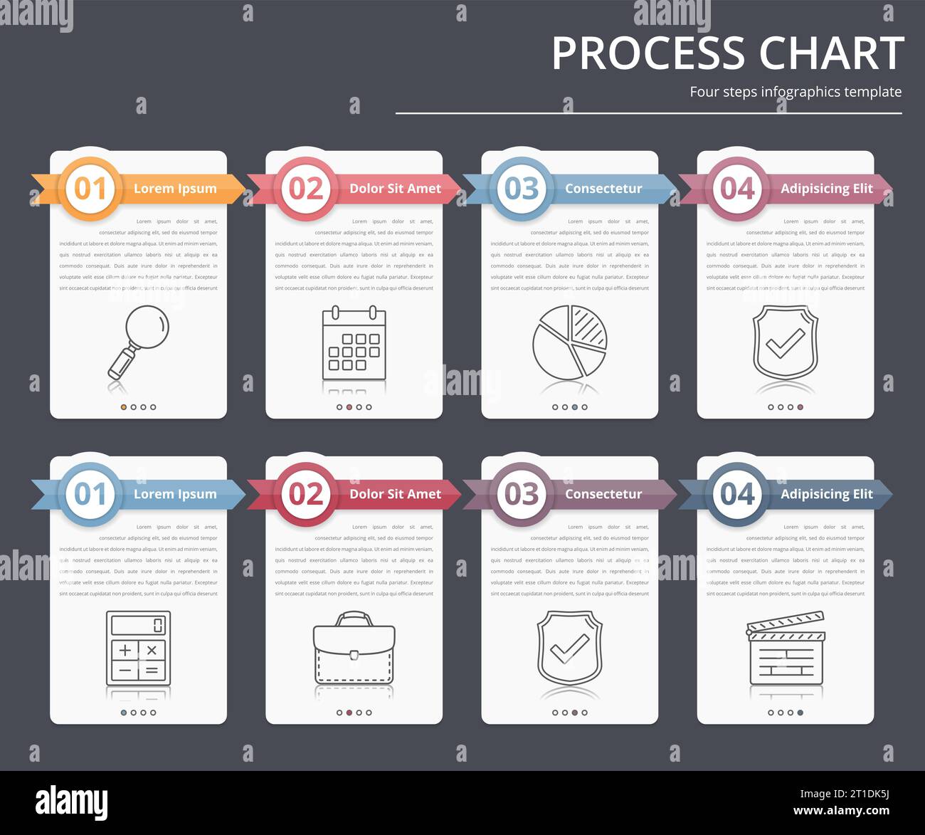 Tableau du processus, organigramme modèle, des éléments de conception infographiques avec les nombres, et du texte, des infographies, workflow, étapes, options, vector eps10 Illustration de Vecteur