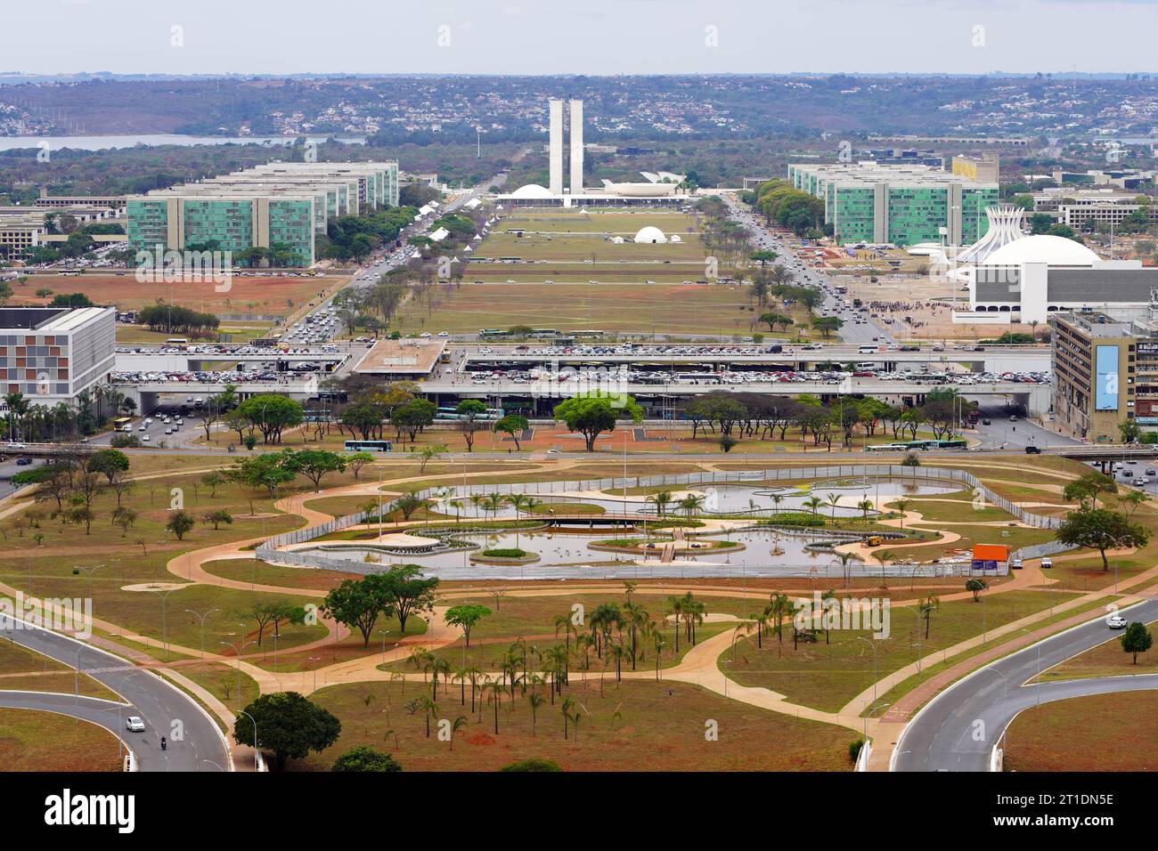 BRASILIA, BRÉSIL - 30 AOÛT 2023 : vue aérienne de l'axe monumental de Brasilia, Brésil Banque D'Images