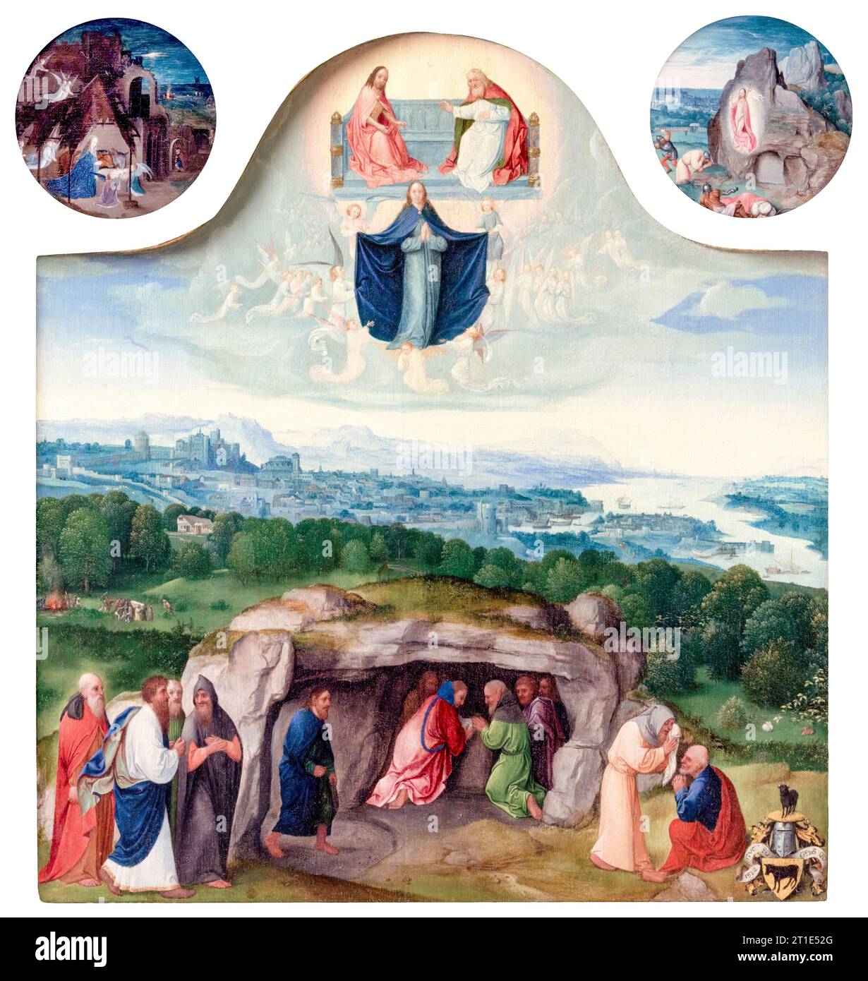 Joachim Patinir, l'Assomption de la Vierge à la Nativité, la Résurrection, l'adoration des Mages, l'Ascension du Christ, Saint Marc et un Ange, et Saint Luc et un bœuf, peinture à l'huile sur panneau vers 1510 Banque D'Images