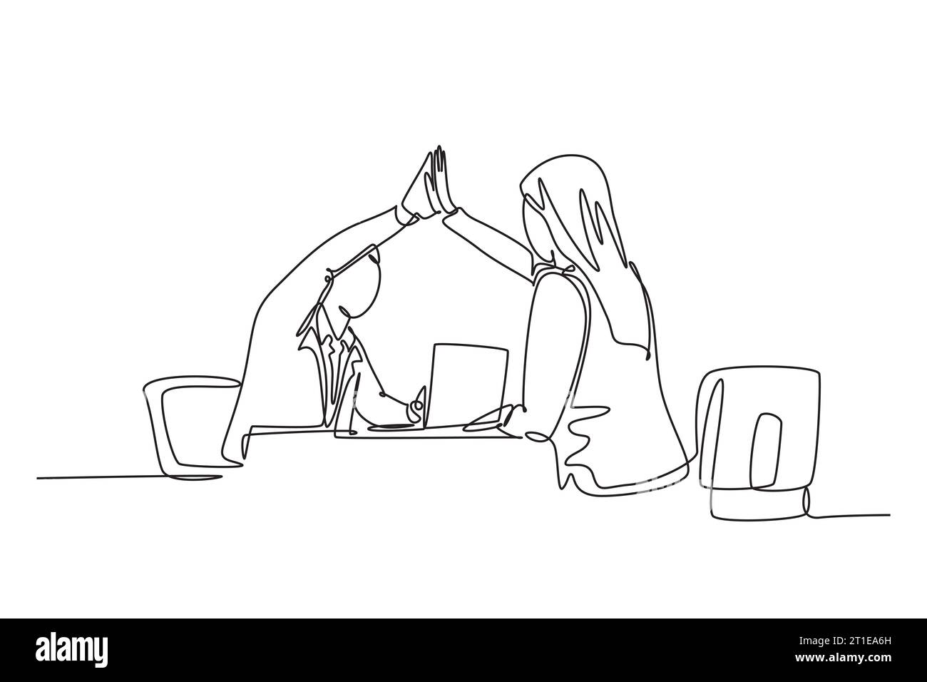 Ligne continue unique dessinant les jeunes hommes d'affaires heureux et les femmes d'affaires célébrant leur objectif successif à la réunion d'affaires. Conc. Transaction commerciale Banque D'Images Ligne continue unique dessinant les jeunes hommes d'affaires heureux et les femmes d'affaires célébrant leur objectif successif à la réunion d'affaires. Conc. Transaction commerciale Banque D'Images
