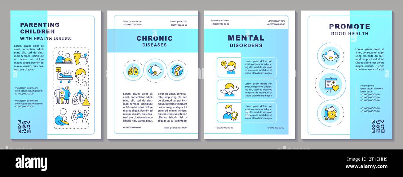 Brochure 2D parenting enfants avec des icônes de problèmes de santé Illustration de Vecteur