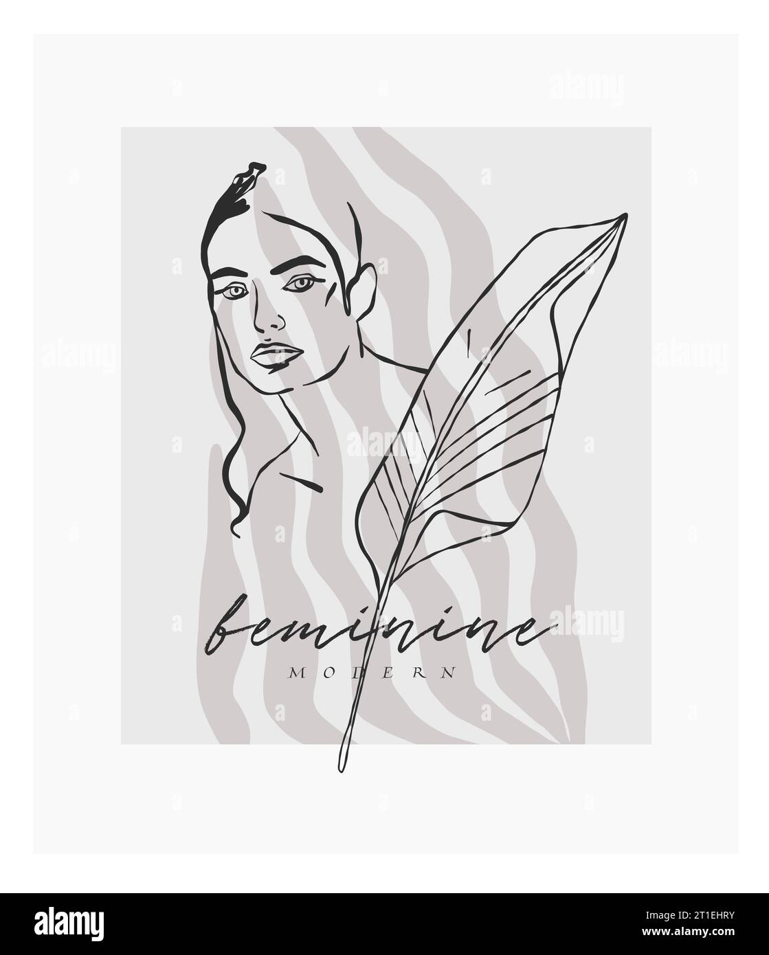 Dessin au trait graphique abstrait vectoriel dessiné à la main impression de collection simple, contemporaine avec l'esthétique Boho formes graphiques organiques.Fashion concept féminin Illustration de Vecteur