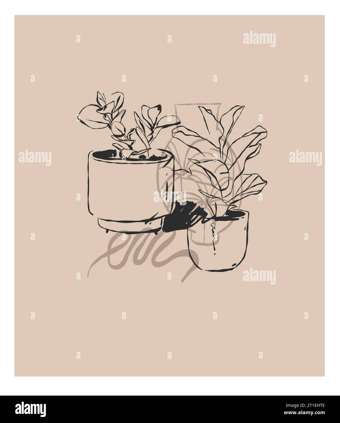 Dessin au trait graphique abstrait vectoriel dessiné à la main impression de collection simple, contemporaine avec l'esthétique Boho formes graphiques organiques.Fashion concept féminin Illustration de Vecteur