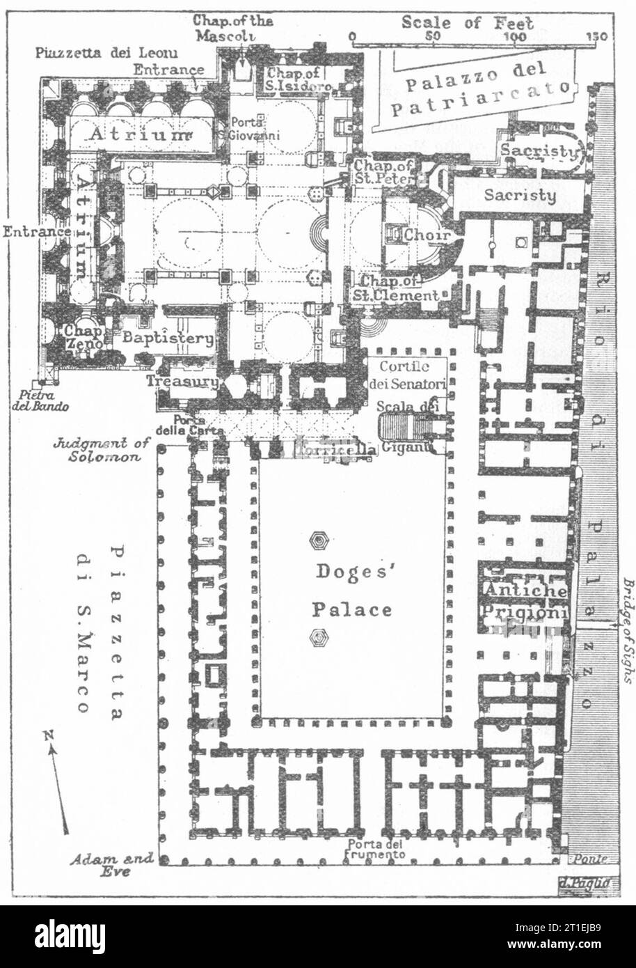 St. Mark's et le Palais des Doges. Plan d'étage. Venise 1953 ancienne carte vintage Banque D'Images