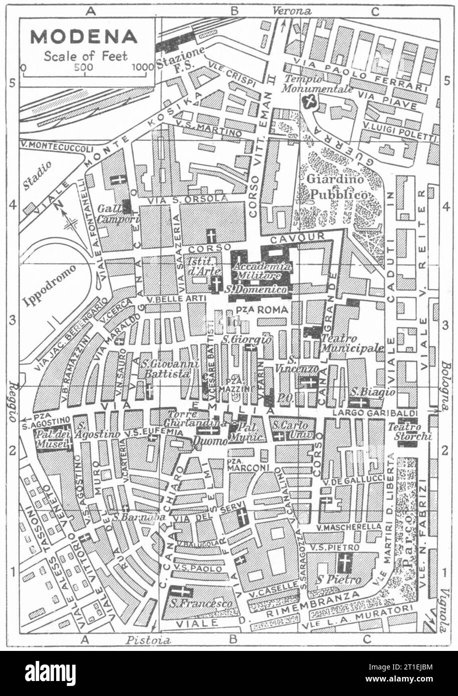 Plan de la ville DE MODÈNE. Italie 1953 ancienne carte vintage Banque D'Images