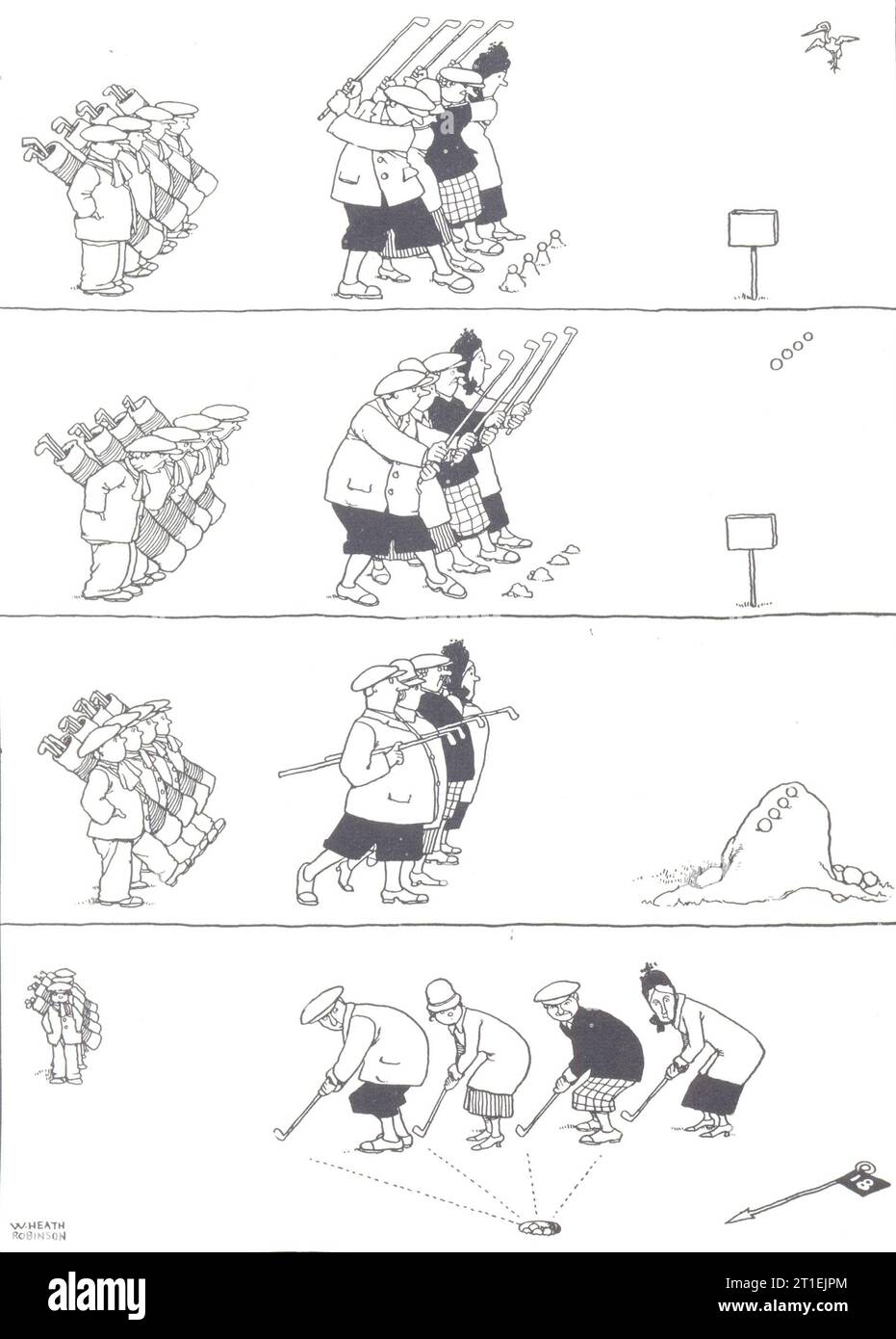 DESSIN ANIMÉ DE GOLF HEATH ROBINSON. Quelques quadsome 1975 vieille photo d'impression vintage Banque D'Images