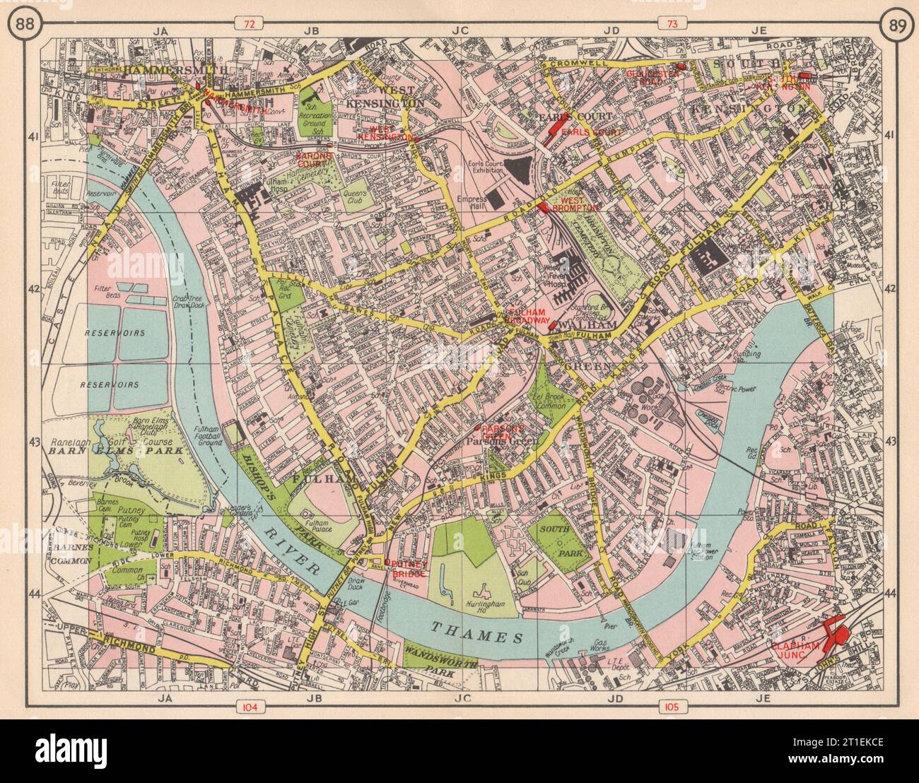 SW LONDON Fulham Walham Green Hammersmith South Kensington Earls court 1953 carte Banque D'Images