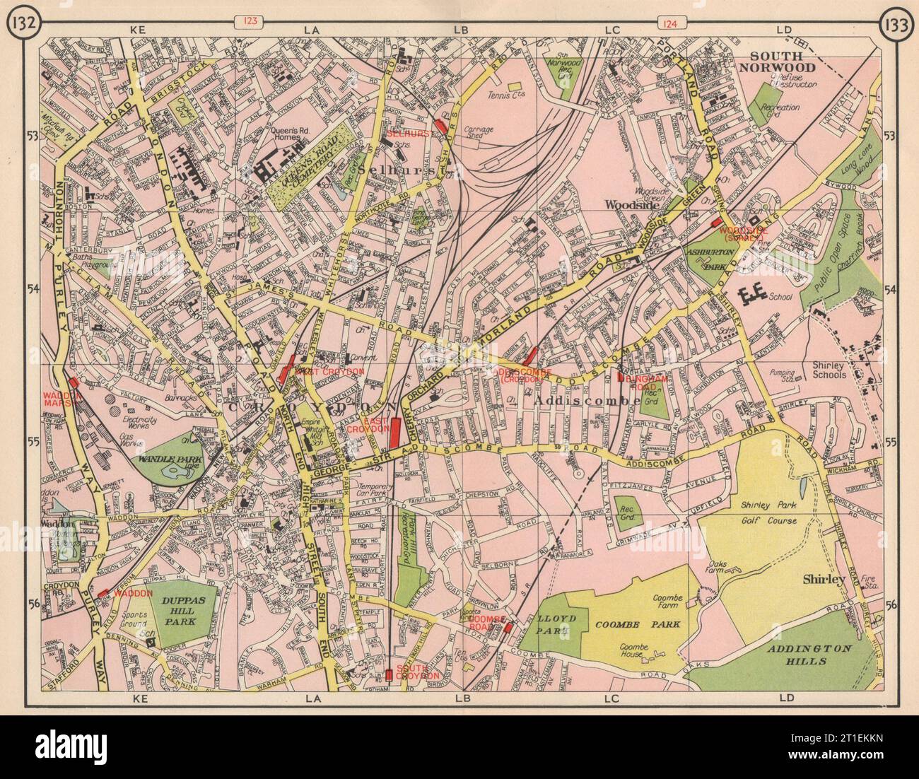 S LONDRES. Carte South Norwood Waddon Croydon Selhurst Woodside Addiscombe 1953 Banque D'Images