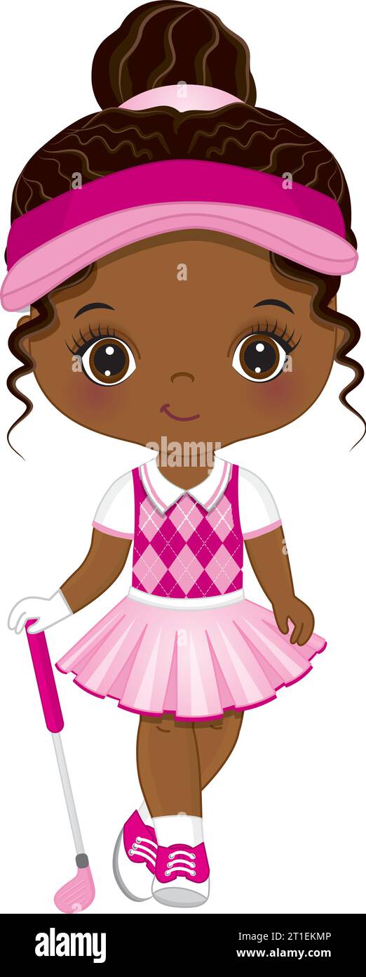 Vector Cute petite fille africaine américaine jouant au golf Illustration de Vecteur