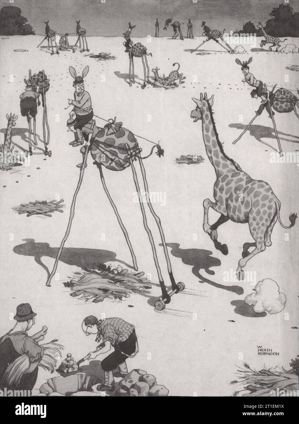 HEATH ROBINSON. Decoying la Giraffe 1973 ancienne photo d'impression vintage Banque D'Images