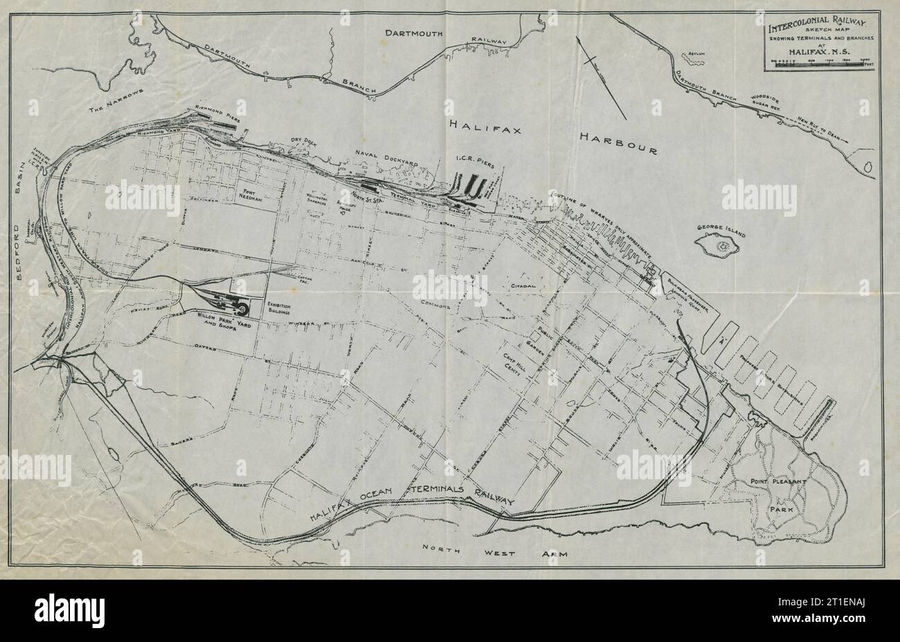 Halifax, Nouvelle-Écosse. Chemin de fer Intercolonial. Terminaux & branches carte c1916 Banque D'Images