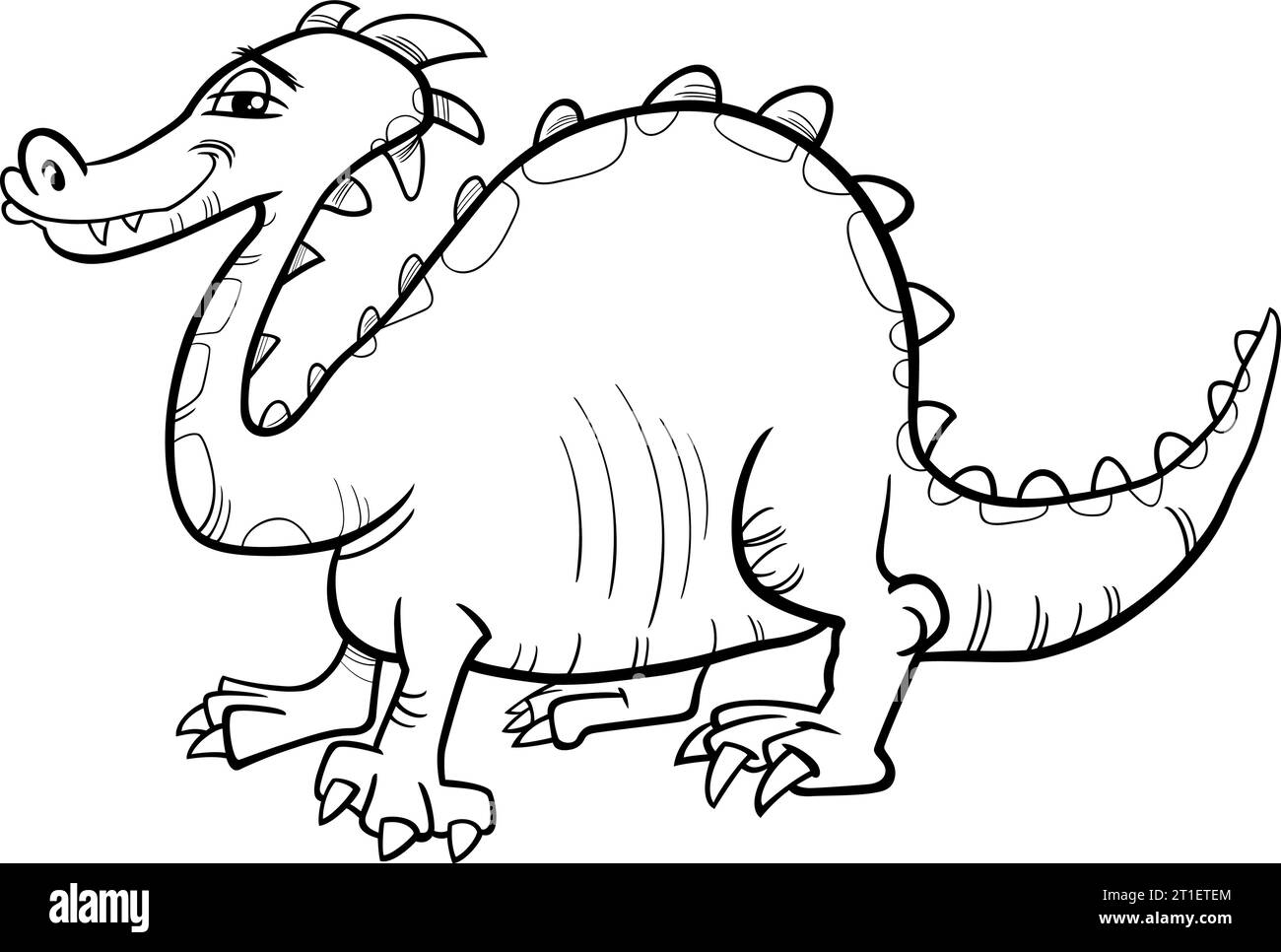 Illustration fantastique humoristique de dessin animé noir et blanc de la page de coloriage de personnage comique de dragon Illustration de Vecteur