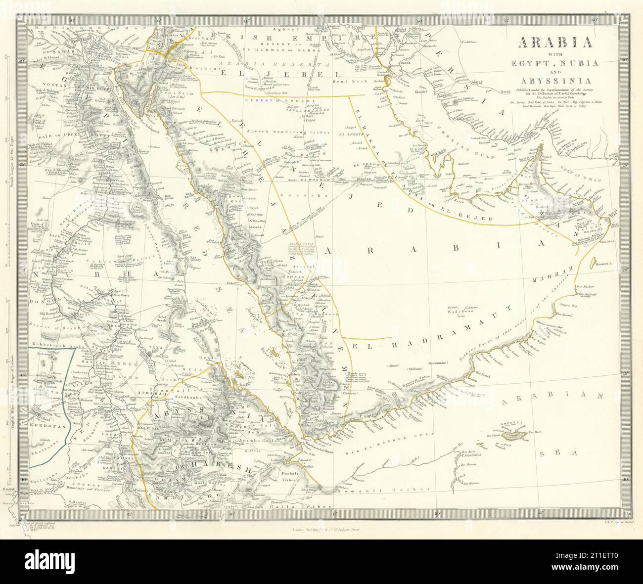 ARABIA.Egypt,Nubie,Abyssinia.Persian Gulf;Red Sea.Eritrea Oman.SDUK 1844 carte Banque D'Images