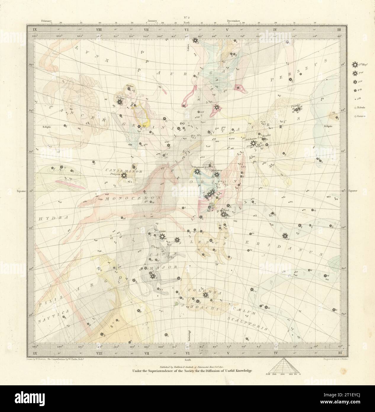 ASTRONOMIE CÉLESTE. Carte des étoiles. Tableau des étoiles, II Solstice d'été. SDUK 1847 Banque D'Images