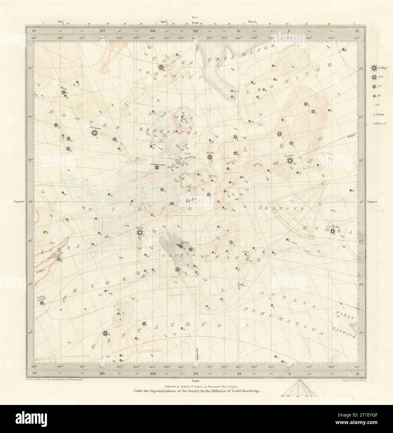 ASTRONOMIE CÉLESTE. Carte des étoiles. Tableau des étoiles, III Equinox d'automne. SDUK 1847 Banque D'Images