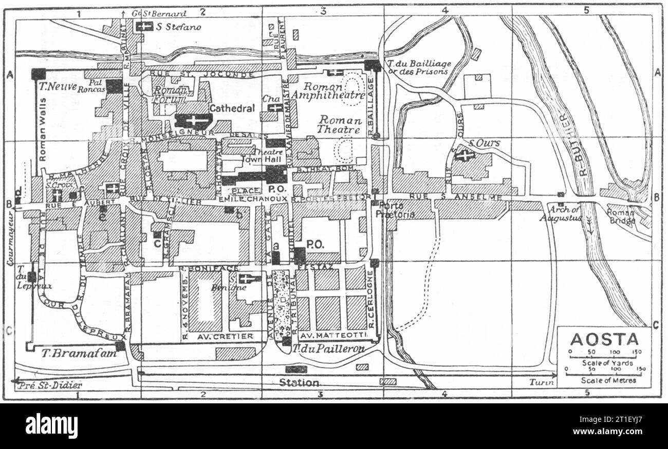 Plan de ville D'AOSTE. Italie 1953 ancienne carte vintage Banque D'Images