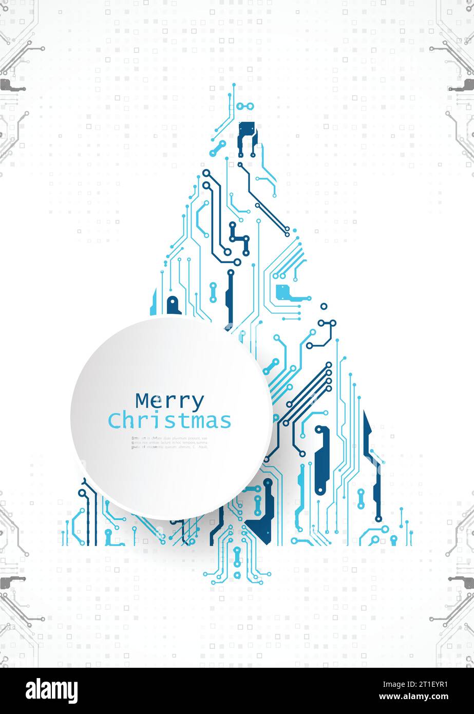 Arbre de noël technologique à partir d'un circuit électronique numérique. Illustration de Vecteur