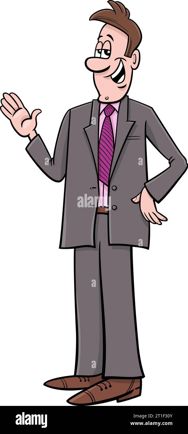 Illustration de dessin animé du caractère heureux de l'homme d'affaires en costume Illustration de Vecteur