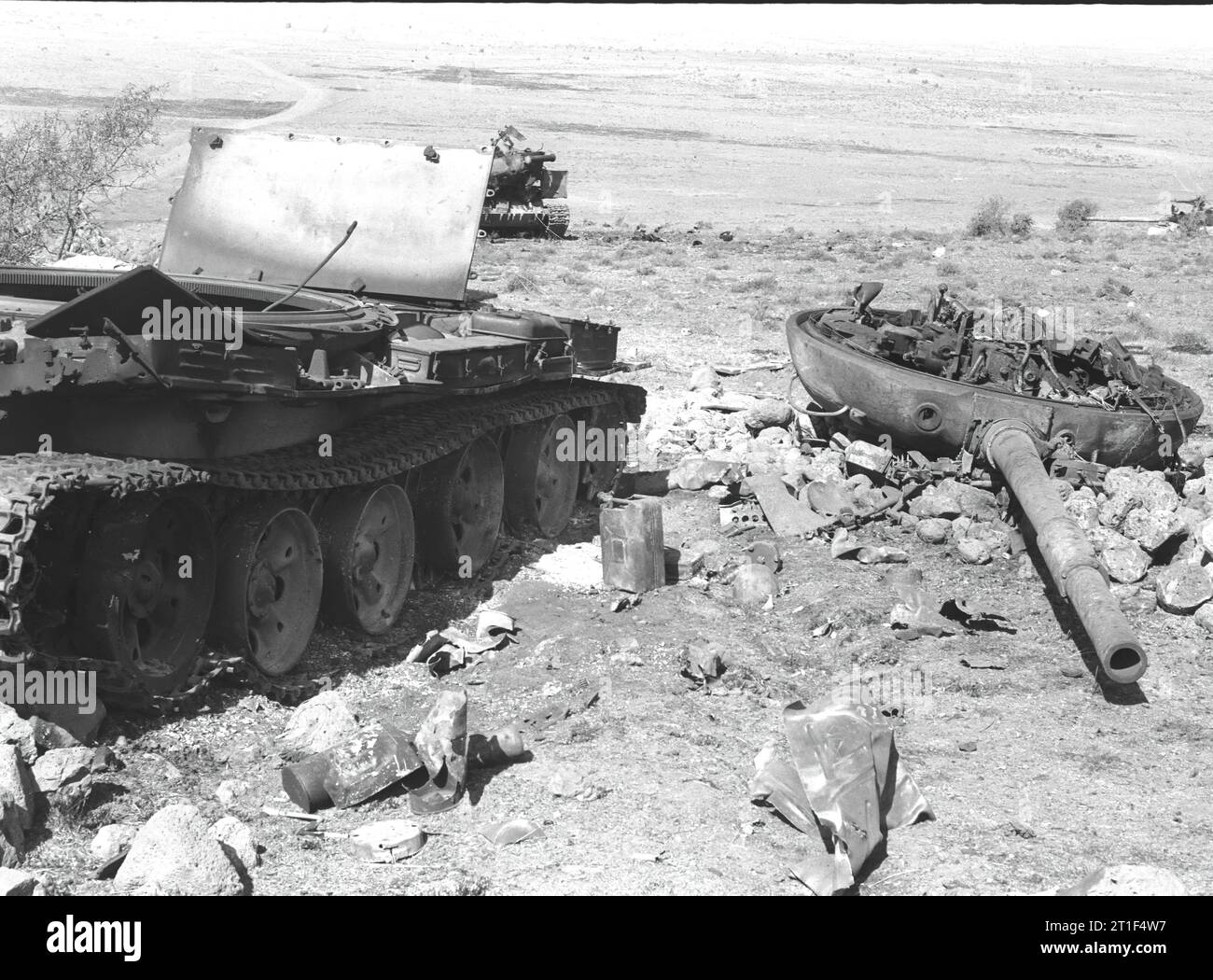 GUERRE YOM KIPPOUR. UN CHAR SYRIEN T62 AVEC SA TOURELLE A EXPLOSÉ SUR LES HAUTEURS DU GOLAN. Banque D'Images