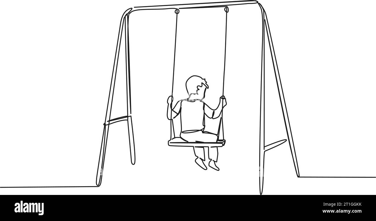 dessin continu d'une seule ligne de l'enfant sur l'ensemble de swing, illustration vectorielle d'art de ligne Illustration de Vecteur