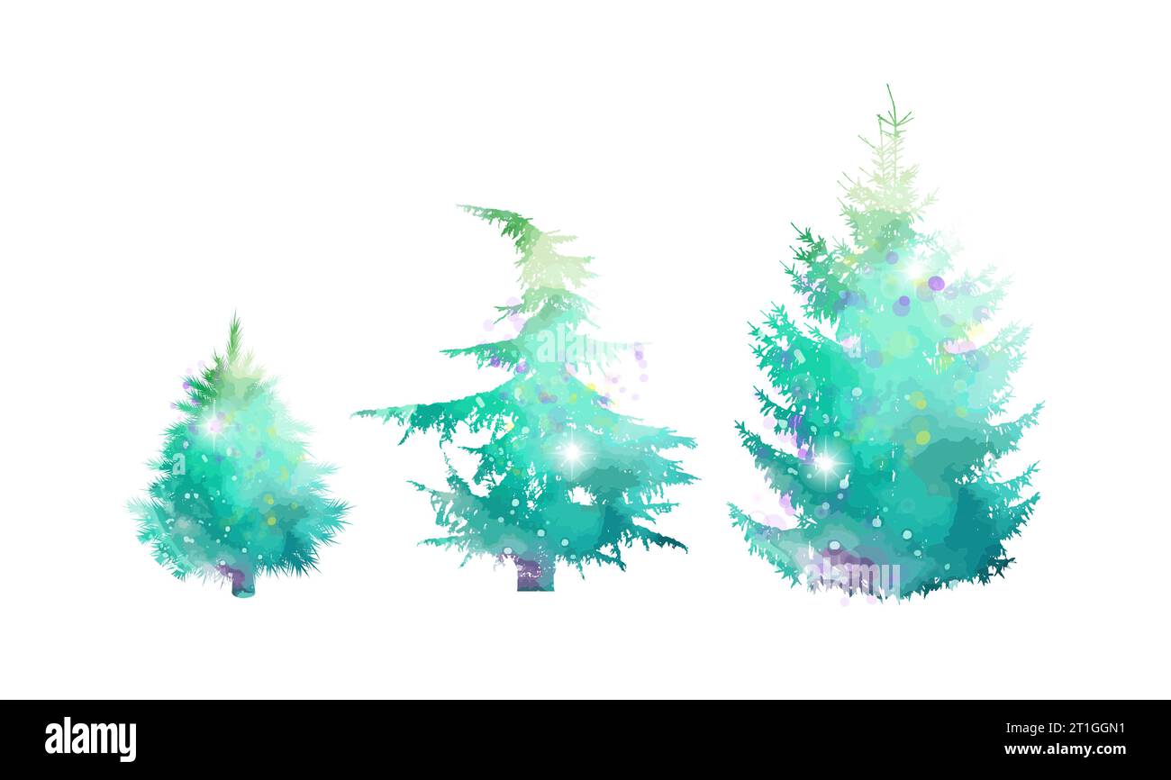 Ensemble d'arbres de Noël à l'aquarelle dessinés à la main décorés. Dessin à la main. Pas ai, Illustrat3 . Illustration vectorielle Illustration de Vecteur