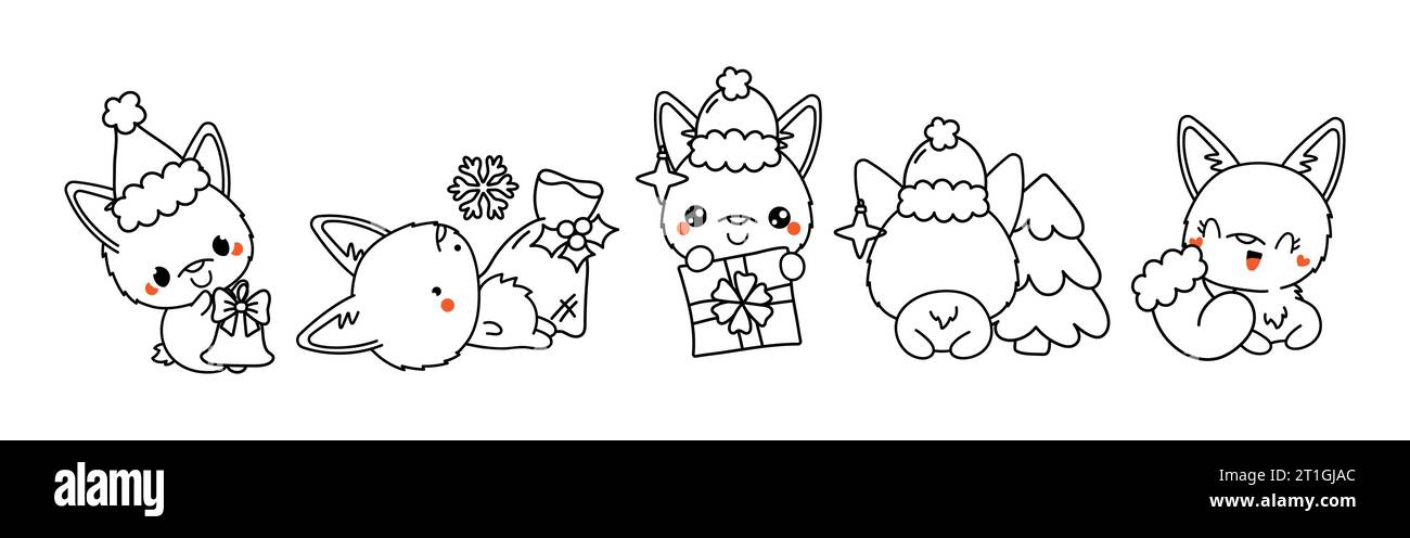 Collection de Vector Christmas Corgi Dog Outline. Ensemble de page de coloriage d'animal de Noël isolé Illustration de Vecteur