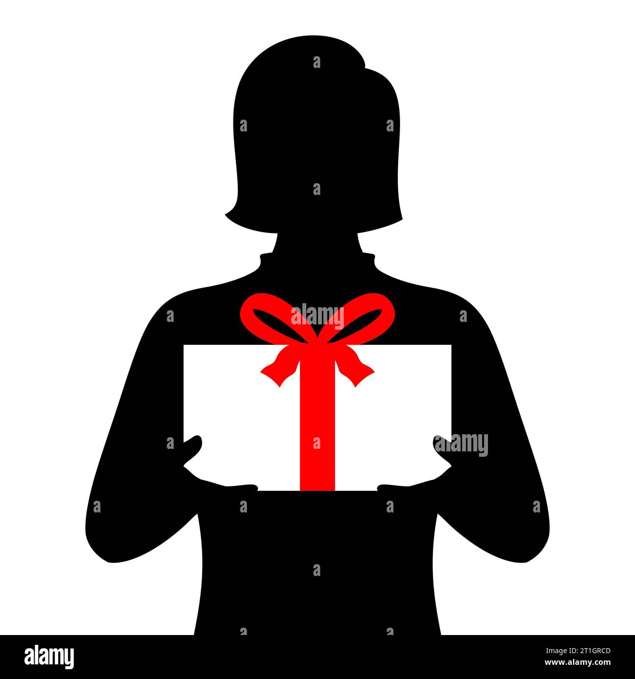Femme anonyme tenant la boîte cadeau, illustration vectorielle de silhouette isolée sur fond blanc. Illustration de Vecteur