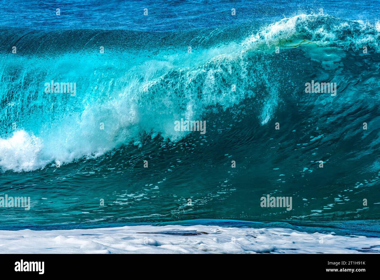 Observation de la grande vague Waimea Bay North Shore Oahu Hawaii. Waimea Bay est célèbre pour le surf des grandes vagues. Ce jour-là, les vagues étaient hautes de 15 à 20 pieds. Banque D'Images