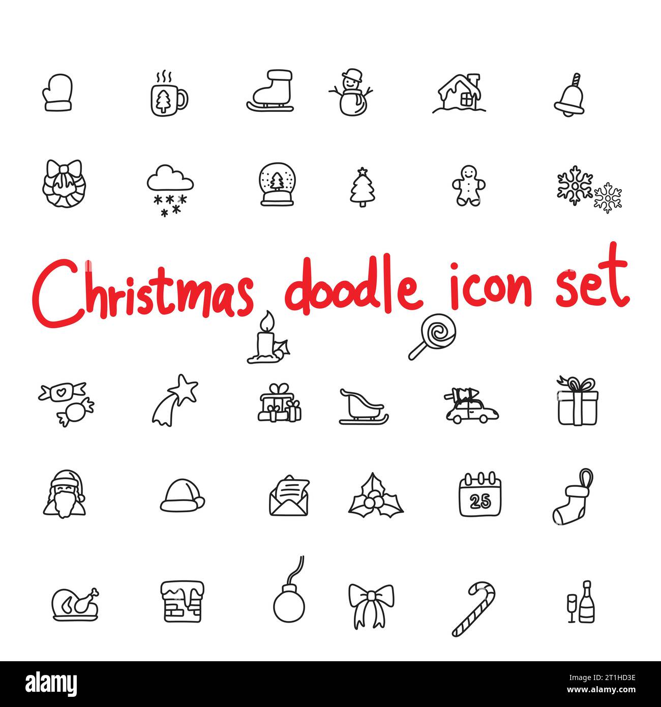 Ensemble de doodle Christmas Icon Set vecteur dessiné à la main isolé sur fond blanc Illustration de Vecteur