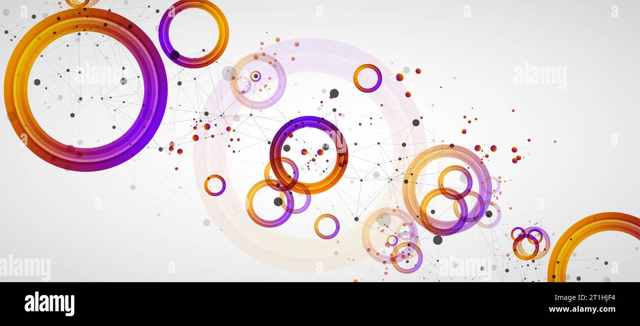 Fond abstrait avec des cercles dégradés. Thème scientifique et futuriste avec effet plexus. Illustration de Vecteur