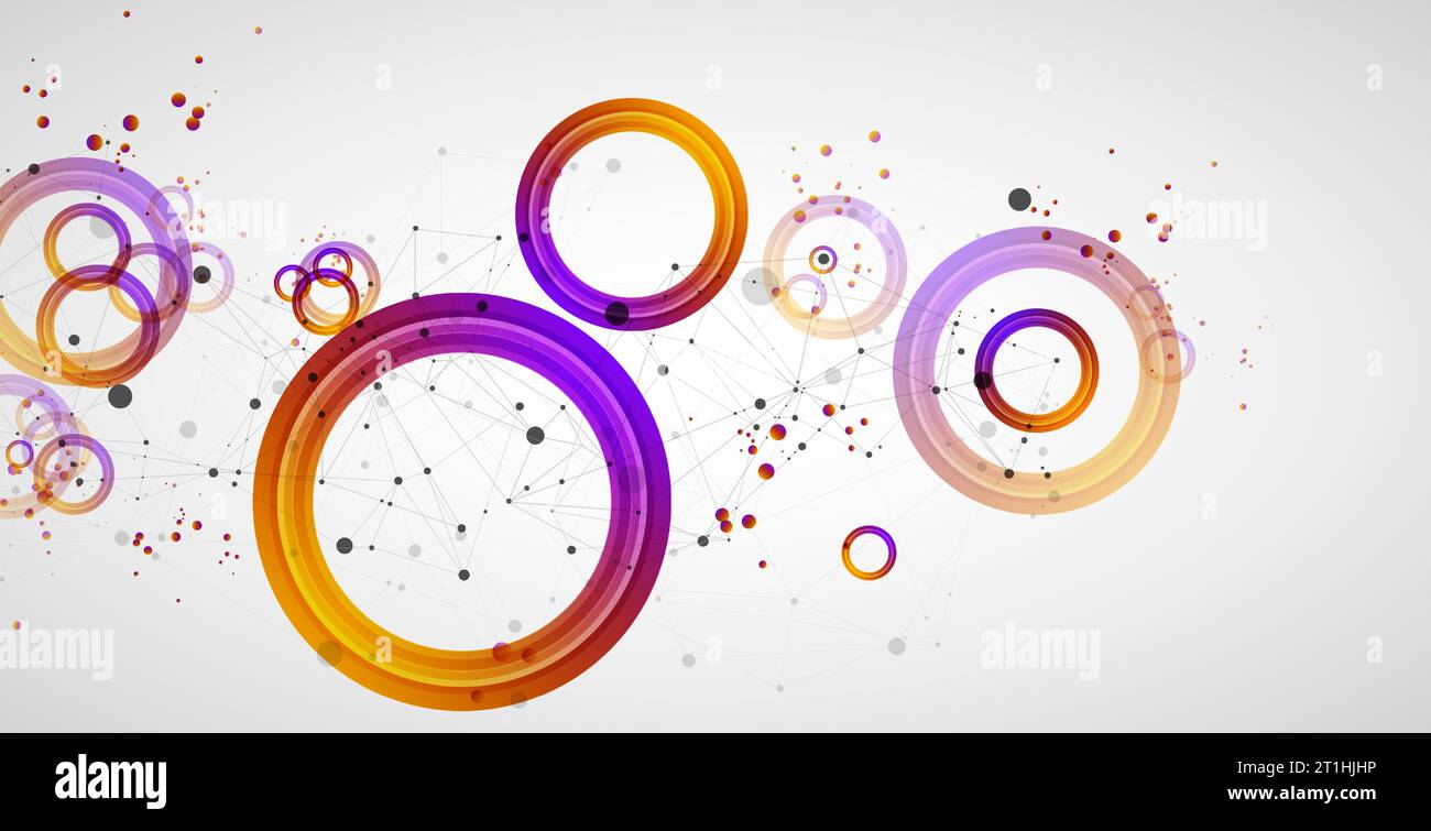 Fond abstrait avec des cercles dégradés. Thème scientifique et futuriste avec effet plexus. Illustration de Vecteur