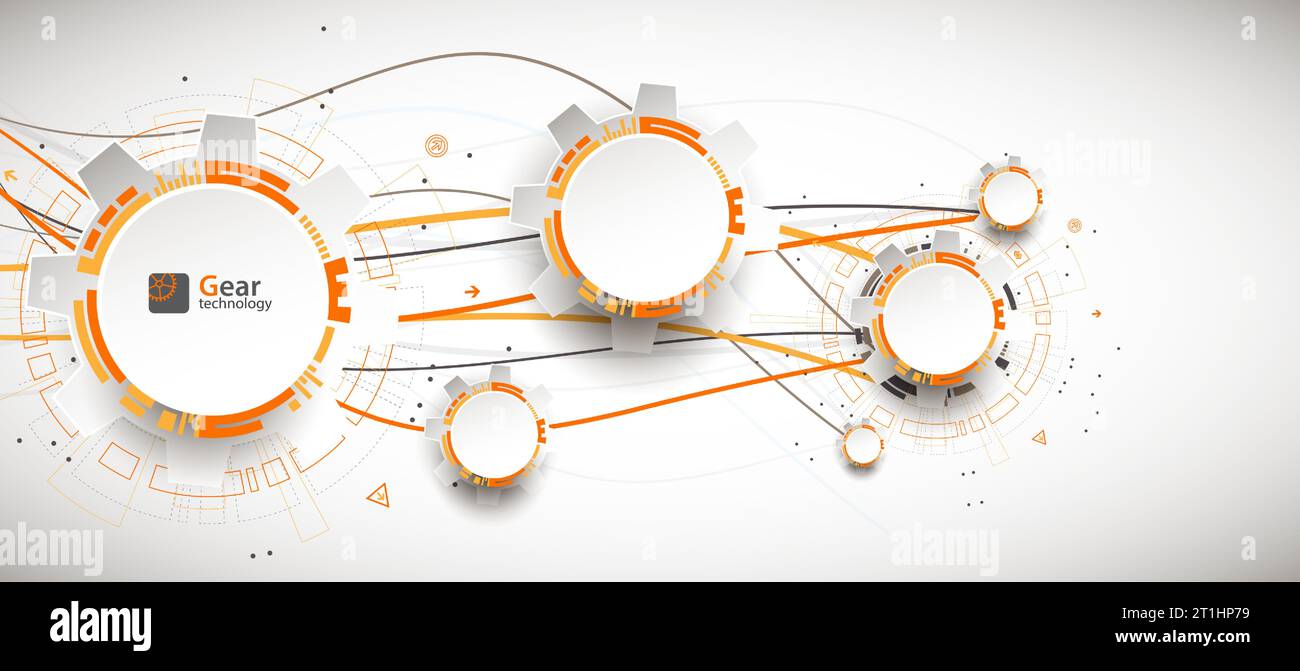 Fond technologique abstrait de couleur orange avec divers éléments technologiques. Illustration de Vecteur