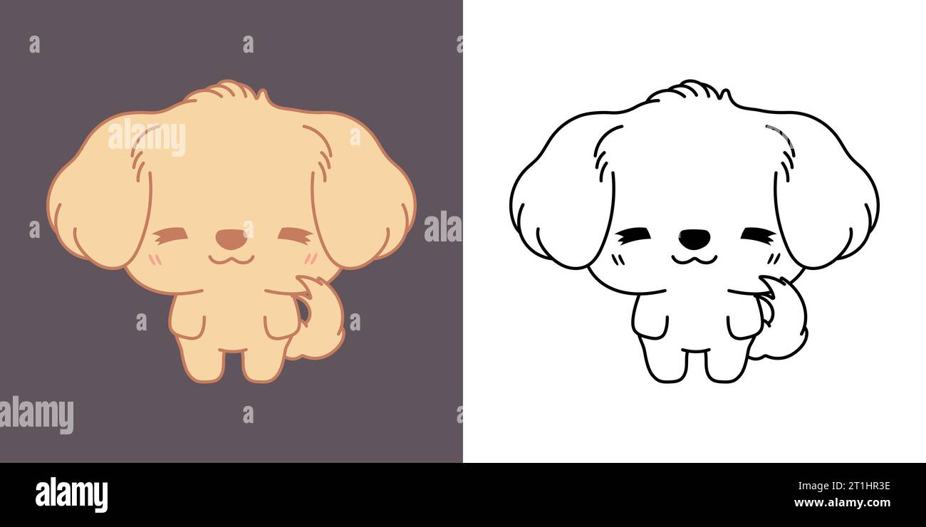 Kawaii Clipart Golden Retriever Dog Illustration et pour Coloriage page. Chien Kawaii drôle. Illustration de Vecteur