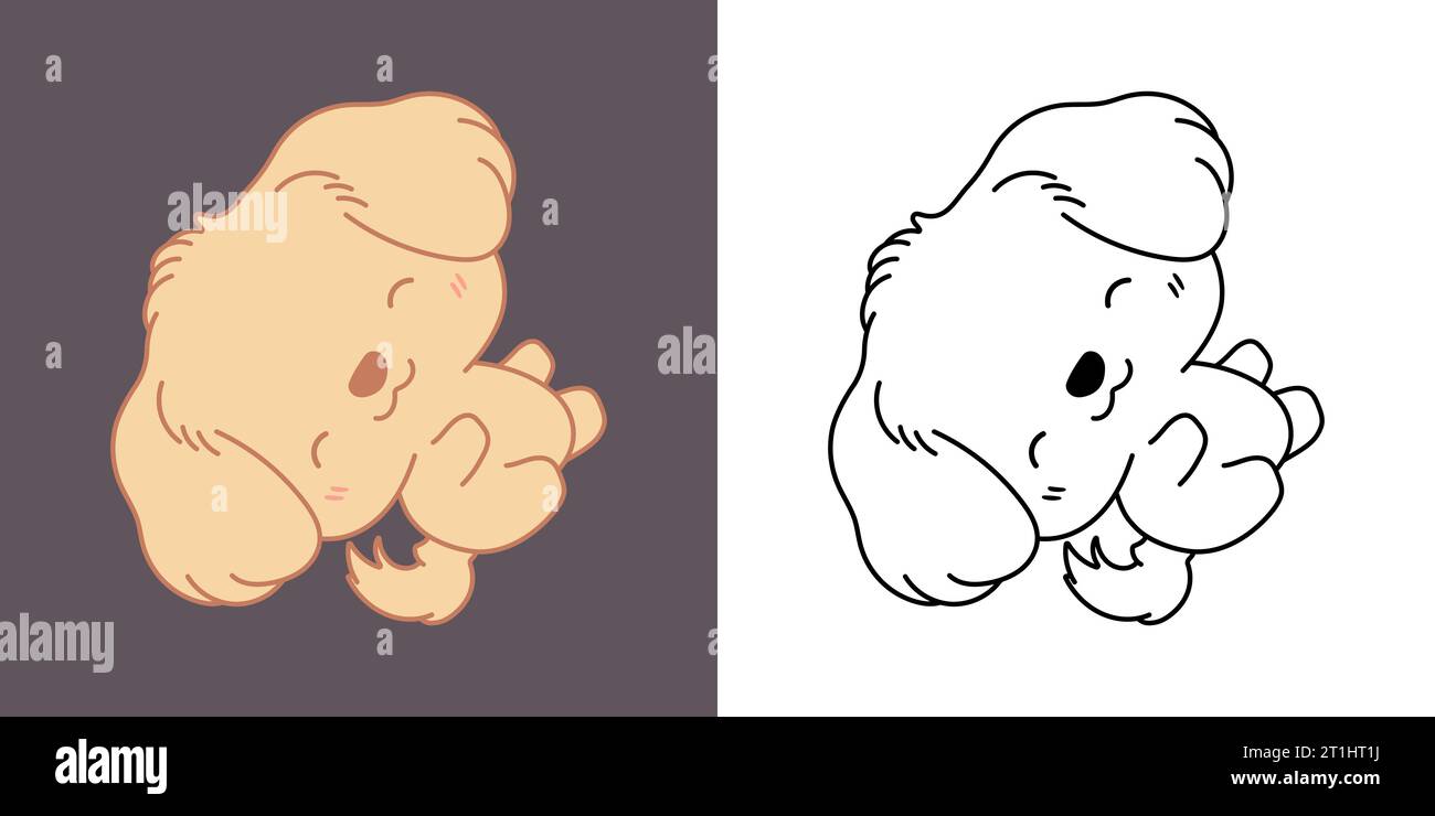 Kawaii Golden Retriever Dog pour coloriage page et illustration. Adorable clip Art PET. Illustration de Vecteur