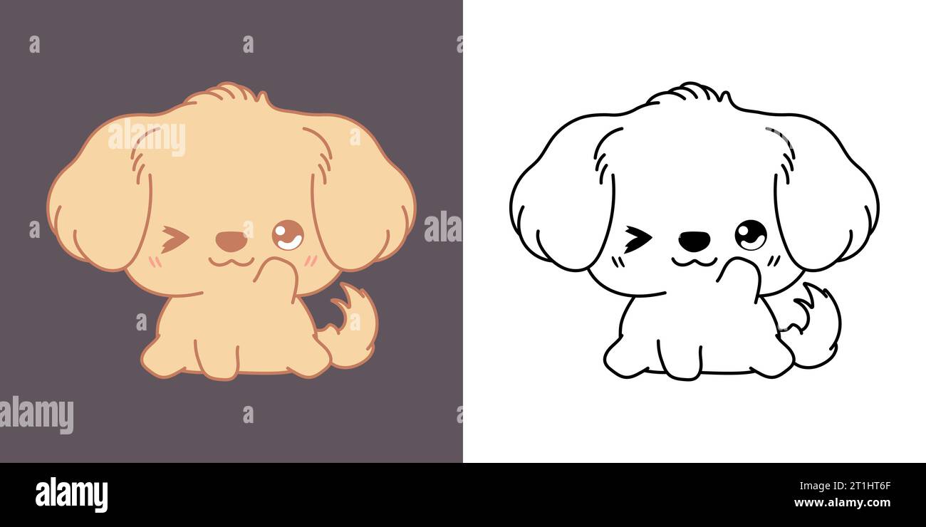 Mignon IsolatedGolden Retriever Dog Illustration et pour Coloriage page. Dessin animé clip Art Dog. Illustration de Vecteur
