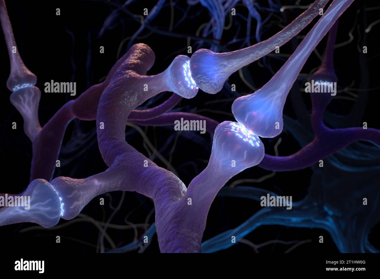 Les cellules Synapse et Neurone envoient des signaux chimiques électriques .3D illustration Banque D'Images