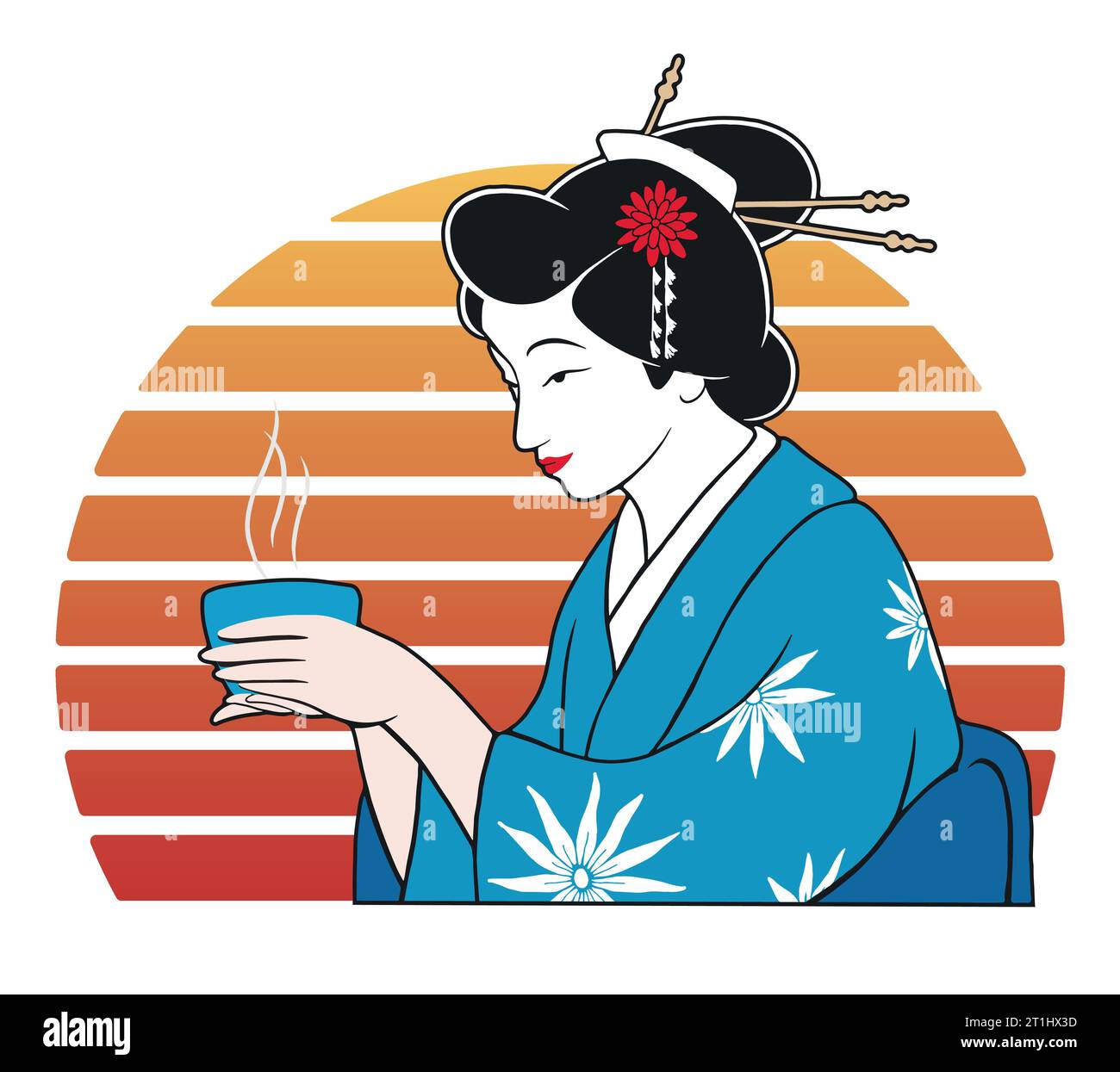 Femme asiatique avec une tasse de thé Illustration de Vecteur