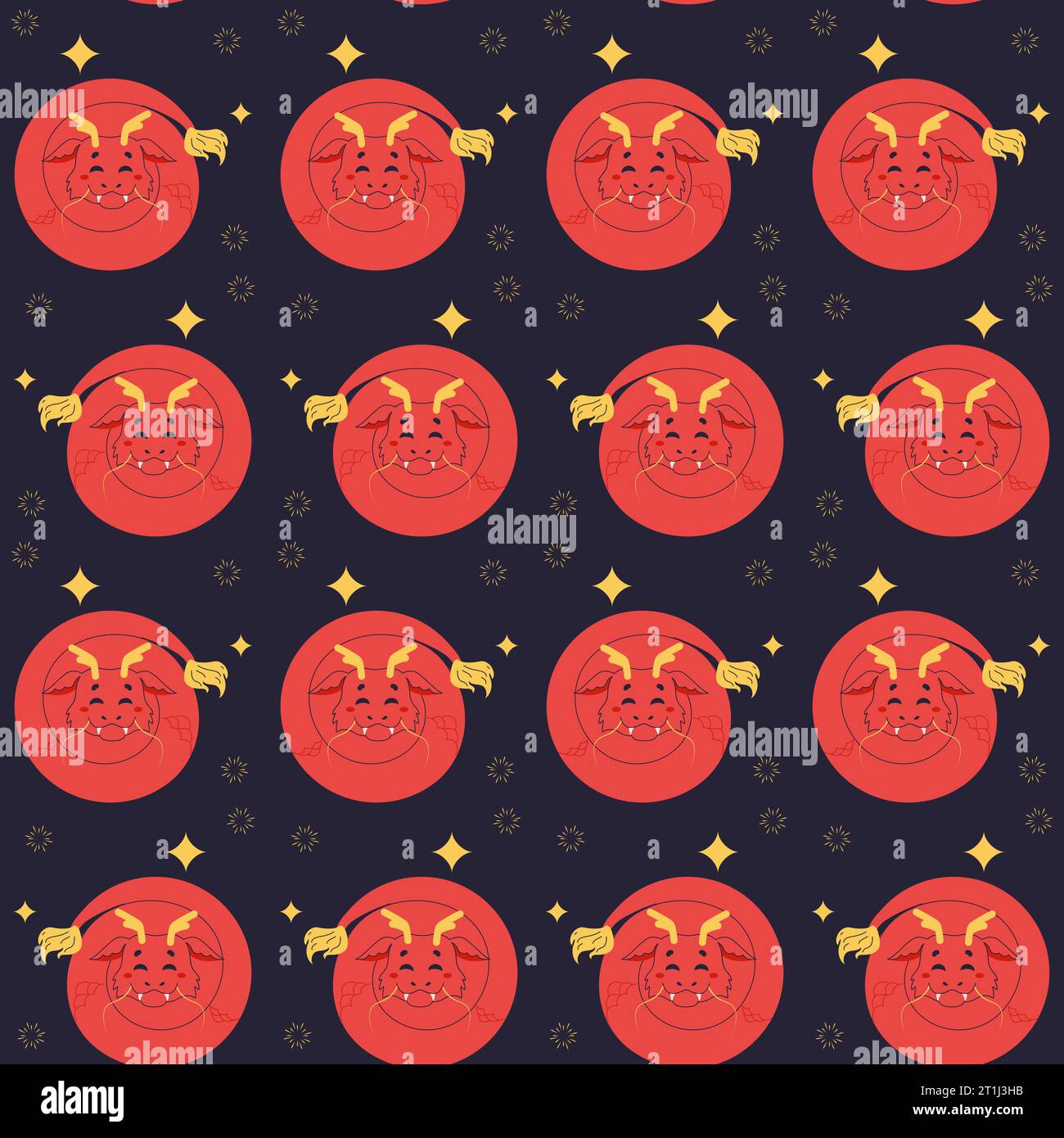 Motif sans couture dragon chinois, rouge mignon 2024. Illustration de