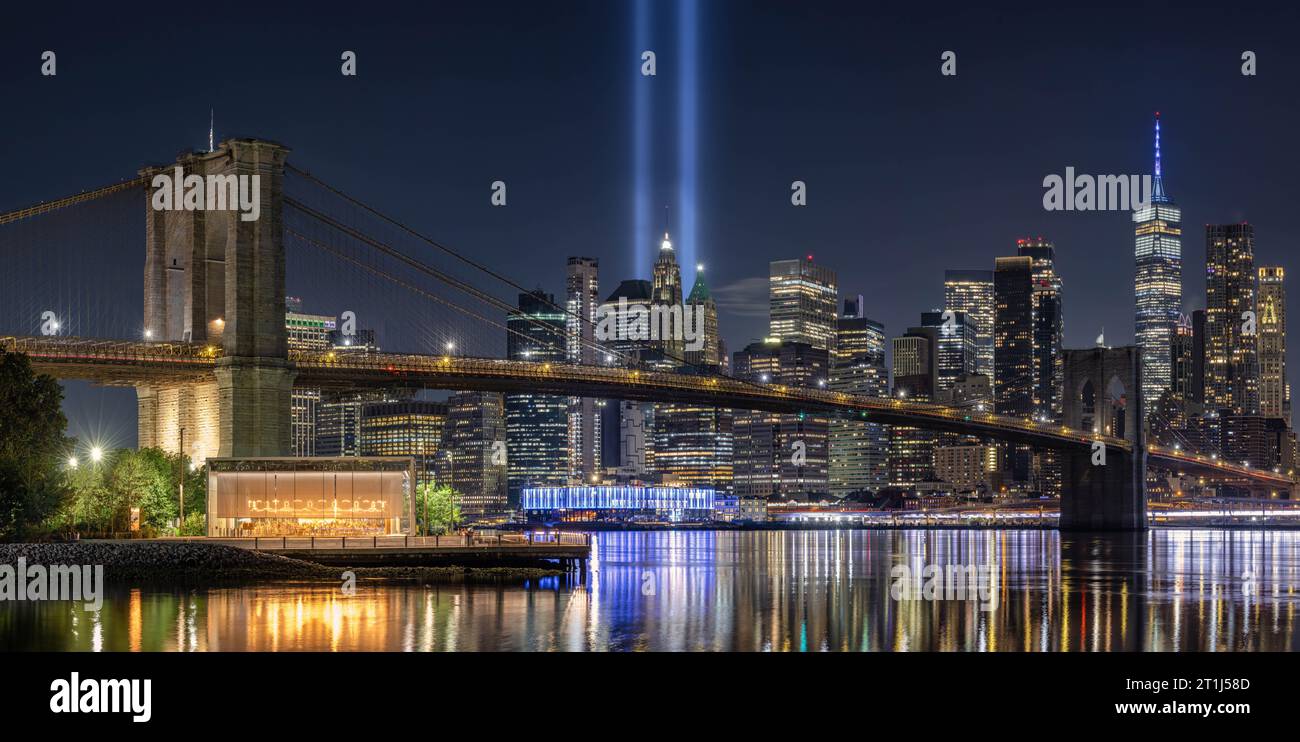 Skyline de la ville la plus célèbre des États-Unis, New York City pour le 9/11e anniversaire. Banque D'Images