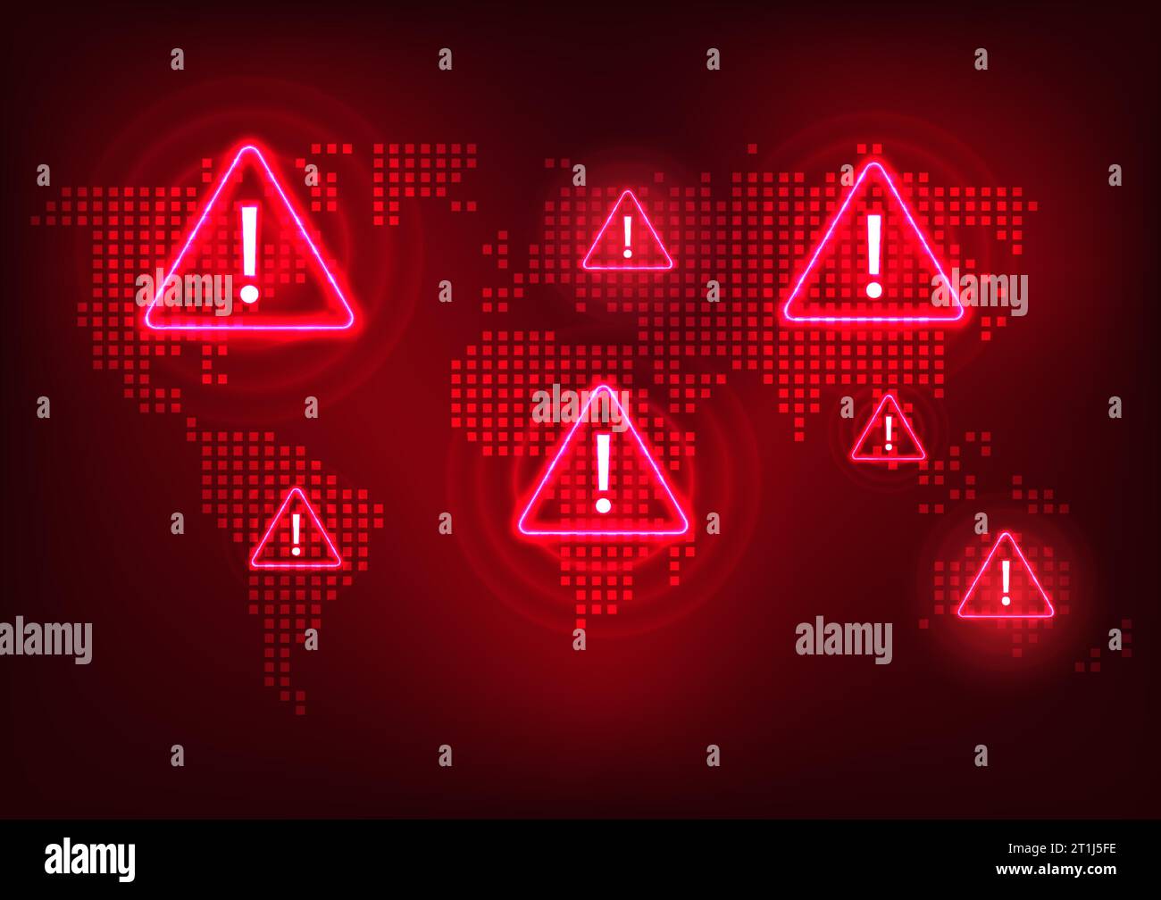Technologie de notification Une carte du monde avec un symbole d'alerte représentant un avertissement global de transmission de données d'un dysfonctionnement technologique. Illustration de Vecteur